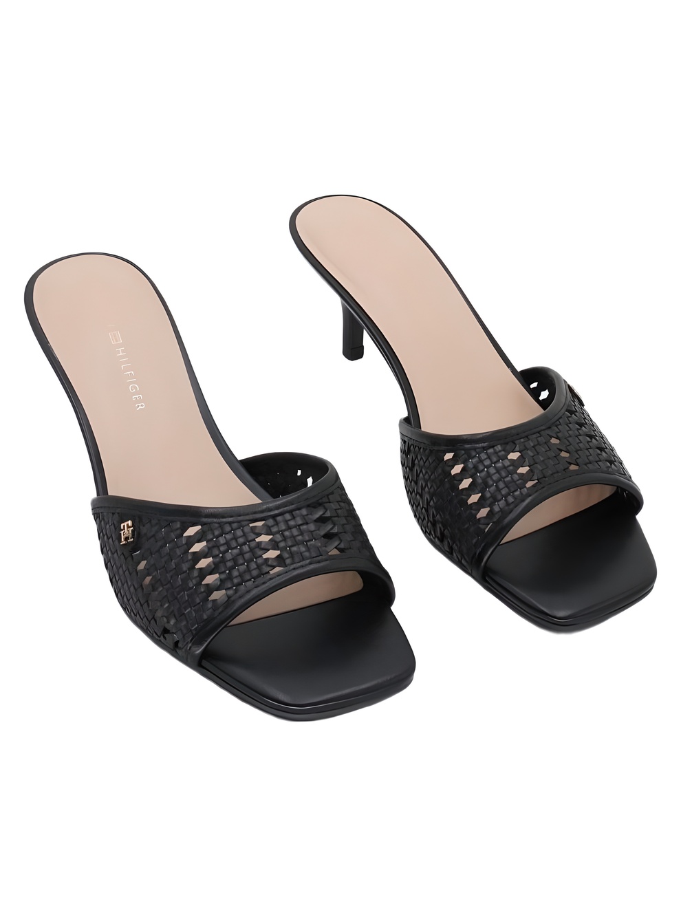 Tommy Hilfiger Black Woven Square Toe 2.5" Heeled Sandals Size 9M